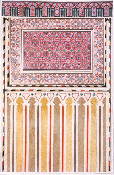 Caïro: Versiering van de El Bordeyny Moskee: geometrische patronen van het mozaïek van de Mihrab, 19e eeuw door Emile Prisse d